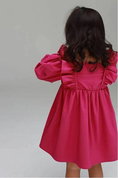 Платье для девочки из хлопка с длинным рукавом цвет малиновый ОПТ фото 4