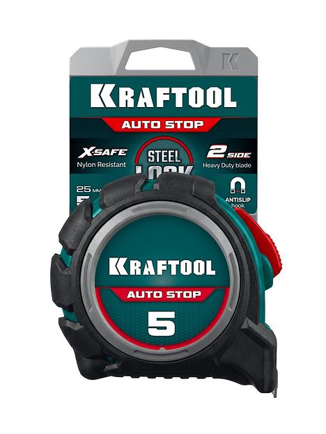 KRAFTOOL AutoStop 5м х 25мм, профессиональная рулетка с автостопом (3412-5-25) фото 4