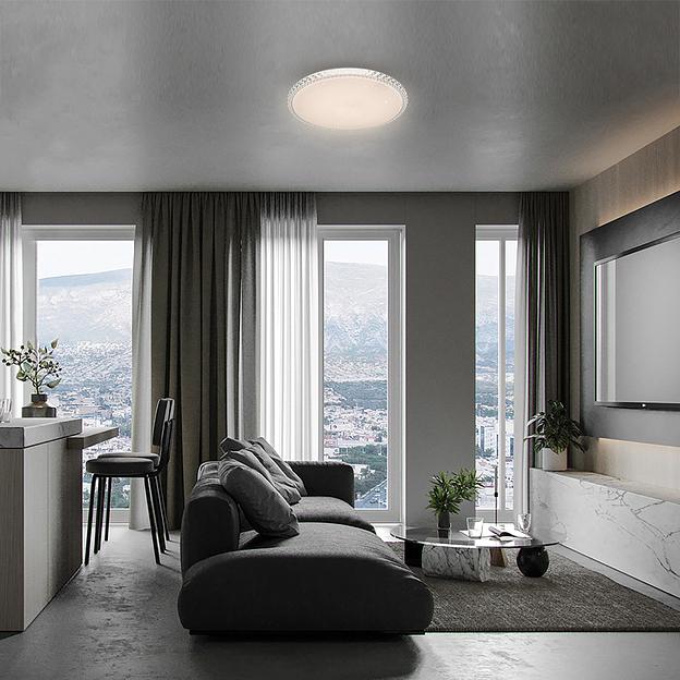 Светильник светодиодный ДБО-100w круглый матовый с эффектом Звездного неба регулировкой цветовой температуры 3000-6500К светового потока max 8500Лм и режима освещенности с пультом управления и таймером выключения фото 9