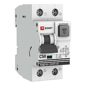Выключатель автоматический дифференциальный АВДТ-63 1п+N 50А 100мА EKF DA63-50-100e, 1 шт фото 1