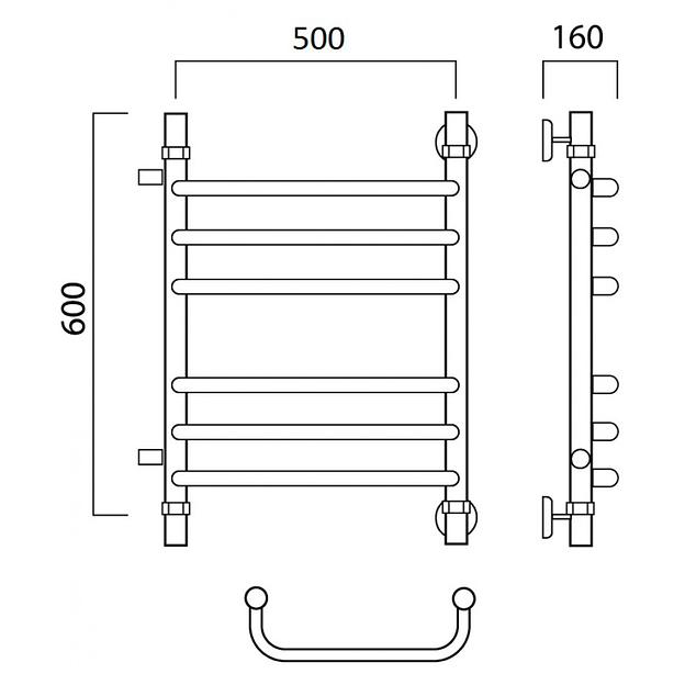 Полотенцесушитель водяной Роснерж Скоба L102011 60x50 с боковым подключением 400 групповой фото 2