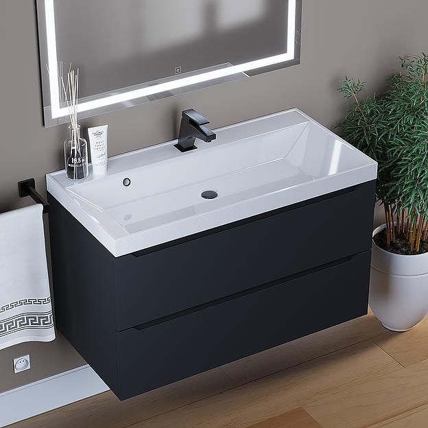 Тумба с раковиной для ванной Uperwood Tanos 90 см, подвесная, матовая, черная фото 2