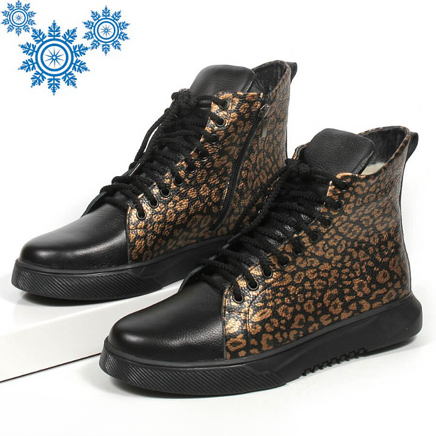 Зимние ботинки TAIS на шнурках с молнией, арт.MT238-2-Ш чёрно-золотой ОПТ фото 1