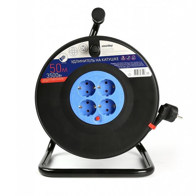 Smart buy SBE-16-4-50-Z Удлинитель на катушке 4 гнезда 50м с заземлением и предохранителем ПВС 3*1,5 16А/3,5кВт фото 1