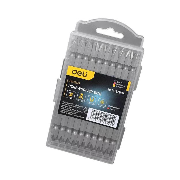 Набор оснастки Deli Набор двухсторонних бит 10 шт Deli DL6903 PH2*110мм, сталь S2 с твердостью 58-60HRC, пласт.кейс фото 1