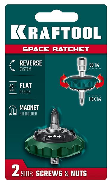 KRAFTOOL SPACE Ratchet суперкомпактная реверсивная трещотка для бит и головок (25890) фото 10