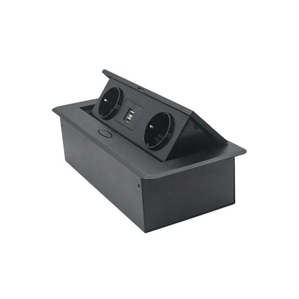 Встраиваемая выдвижная розетка в столешницу 2EU+2USB черная фото 5
