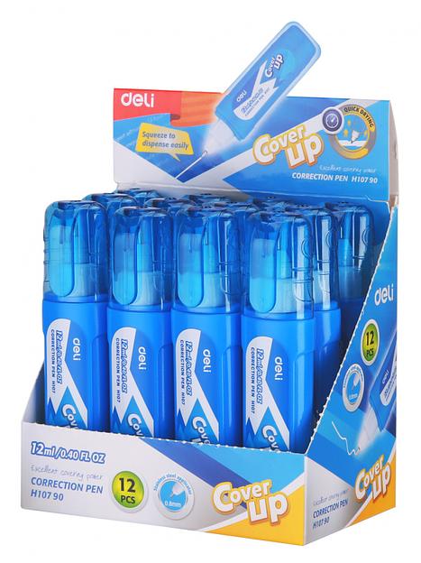 Ручка корректор Deli EH10790 голубой корпус белый 12мл дисплей картонный фото 1