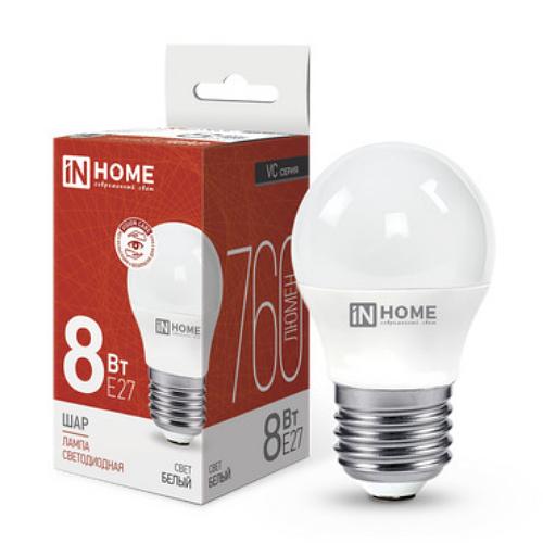 Лампа светодиодная LED-ШАР-VC 8Вт 230В Е27 4000К 760Лм IN HOME фото 1