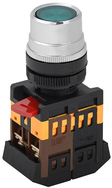 Кнопка ABLF-22 зеленый d22мм неон/240В 1з+1р IEK фото 1