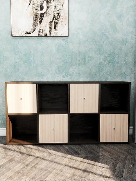 Стеллаж горизонтальный с 4 дверцами 8-секционный Wood&Stone «Малави» 310 венге линум, шимо светлый 132×32.8×67.3 см фото 6