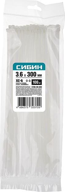 СИБИН ХС-Б, 3.6 x 300 мм, нейлон РА66, 100 шт, белые, хомуты-стяжки (3786-36-300) фото 3