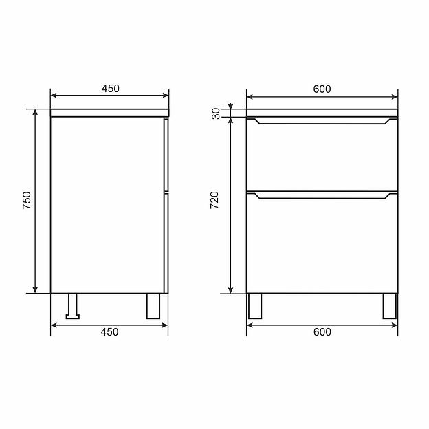 Тумба под раковину для ванной Uperwood Tanos, 60 см, напольная, черная матовая, 2 ящика фото 10