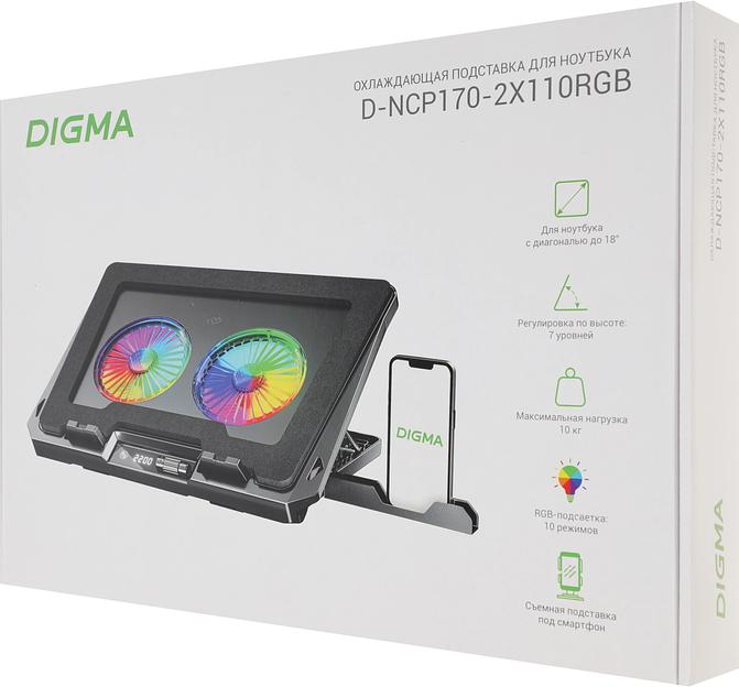 Подставка для ноутбука Digma D-NCP170-2x110RGB 18" 400x288x45мм 52дБ 2xUSB 2x 110ммFAN 1250г Fan-control металл/пластик черный фото 7
