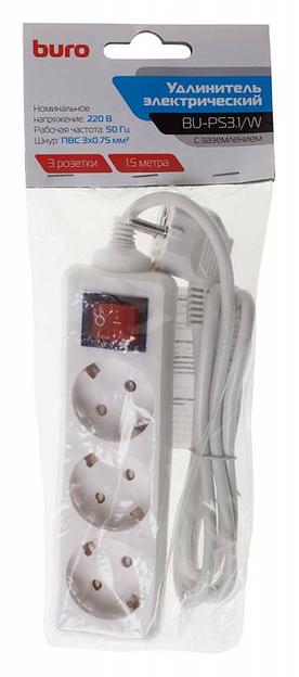 Сетевой удлинитель Buro BU-PS3.1/W 1.5м (3 розетки) белый (пакет ПЭ) фото 4