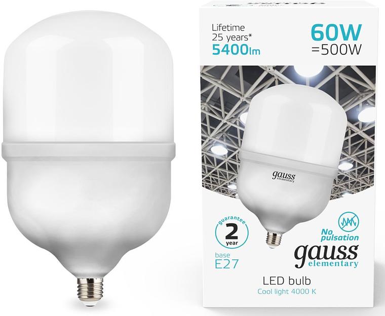 Лампа светодиодная Gauss Elementary T160 60Вт цок.:E27 цилин. 220B 4000K св.свеч.бел.нейт. (упак.:1шт) (63226) фото 1