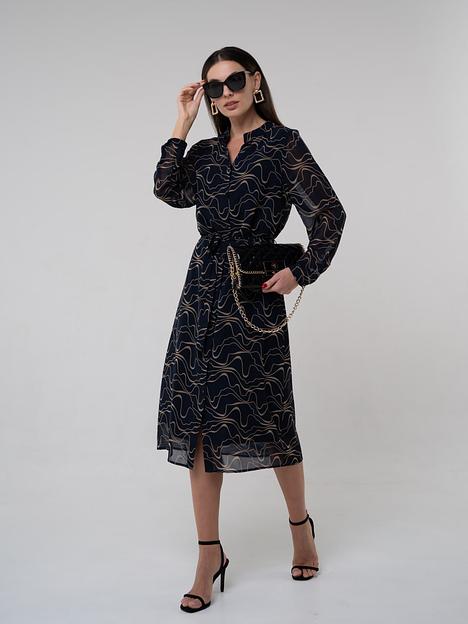 Платье из шифона темно-синее ОПТ фото 1