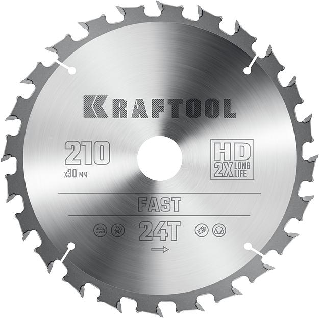 KRAFTOOL Fast, 210 х 30 мм, 24Т, пильный диск по дереву (36950-210-30) фото 1