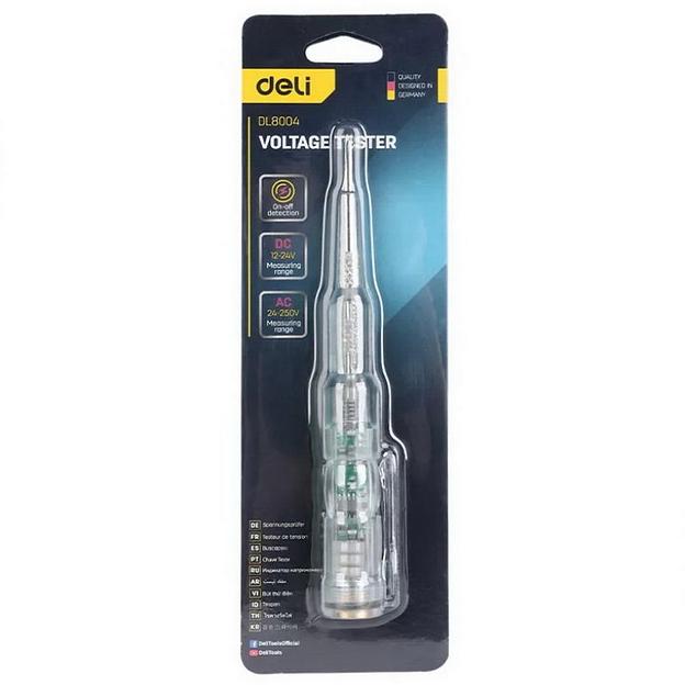Измерительный и разметочный инструмент Deli Индикаторная отвертка-тестер напряжения светодиодная Deli DL8004 12-250 В фото 2