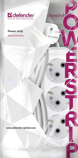 Сетевой удлинитель Defender R330 1.5м (3 розетки) белый (пакет ПЭ) фото 6
