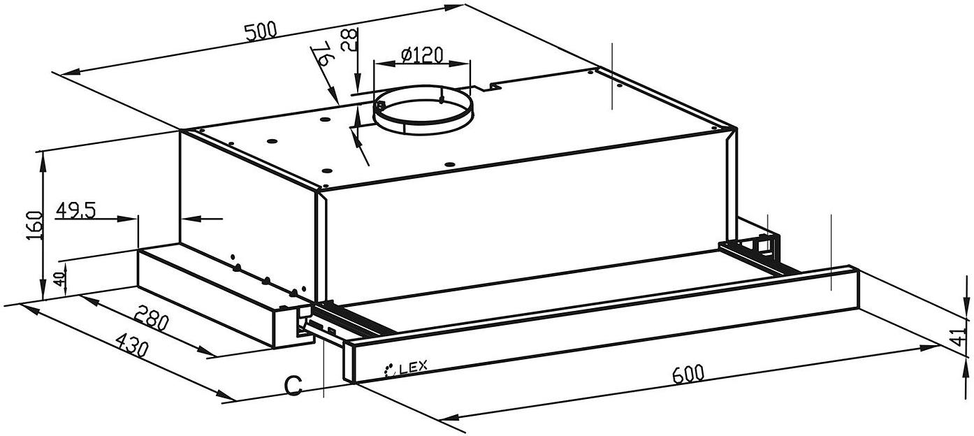 Вытяжка встраиваемая Lex HIDE G 600 серый управление: кнопочное (1 мотор) фото 2