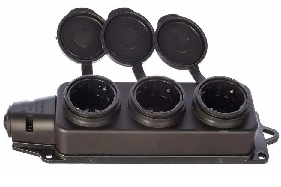 Каучуковая колодка B-IP44 с заземлением 3 гнезда 16A IP44 черная, Опт фото 1