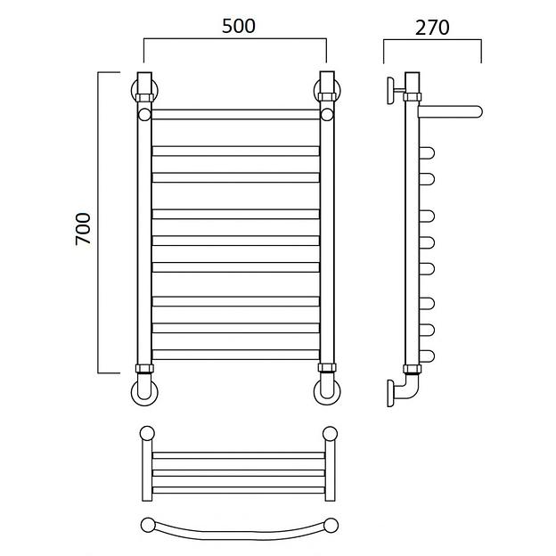Полотенцесушитель водяной Роснерж Дуга L104110 70x50 с полкой групповой фото 2