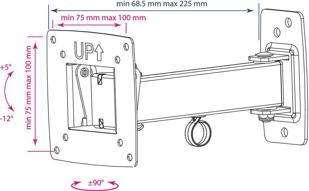 Кронштейн для телевизора Kromax OPTIMA-103 черный 10"-28" макс.25кг настенный поворотно-выдвижной и наклонный фото 3