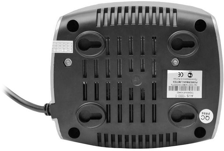 Стабилизатор POWERMAN AVS 1000C, ступенчатый регулятор, 1000ВА/500Вт, 150-280В, максимальный входной ток 8А, 2 евророзетки, IP-20, напольный, 151мм х 126мм х 123мм, 2 кг. POWERMAN AVS 1000C (POWERMAN AVS 1000 C) фото 3