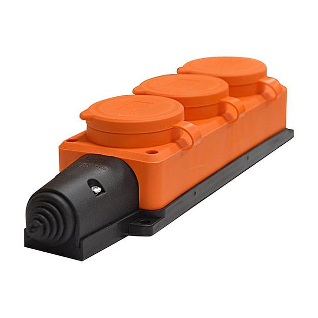 Колодка удлинителя 3-м Компакт 1ф с заглушками каучук оранж. UNIVersal 3034 фото 1
