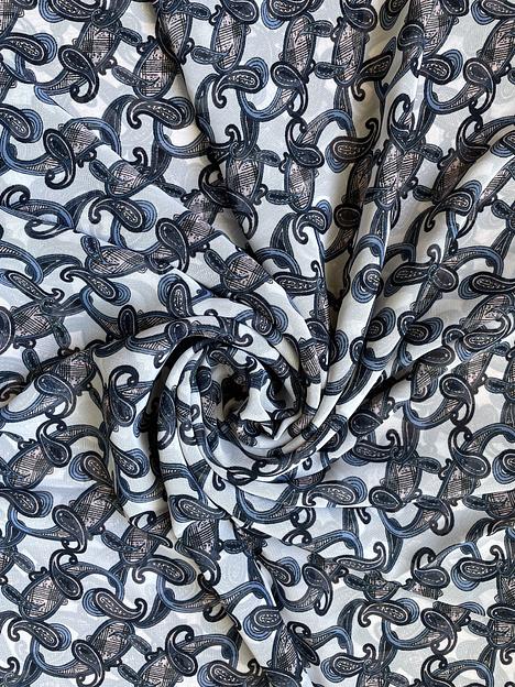 Шарф шифоновый  500/02/Белый, синий  фото 1