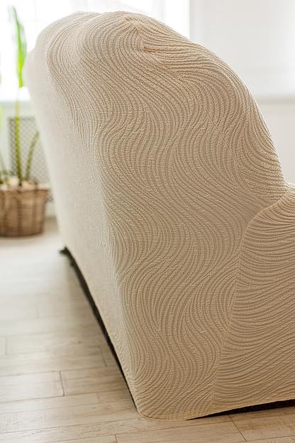 Чехол на трёхместный диван Чехлы&Пледы «Жаккард Волна» шампань ОПТ фото 5