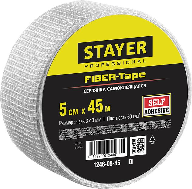 STAYER FIBER-Tape, 5 см х 45 м, 3 х 3 мм, самоклеящаяся серпянка, Professional (1246-05-45) фото 1