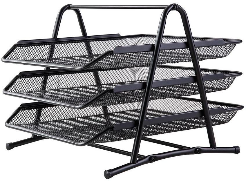 Лоток горизонтальный Deli E9181 для бумаг 350х278х275мм черный металл сетка фото 1