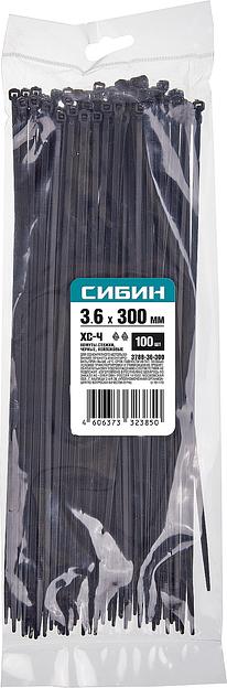 СИБИН ХС-Ч, 3.6 x 300 мм, нейлон РА66, 100 шт, черные, хомуты-стяжки (3788-36-300) фото 3