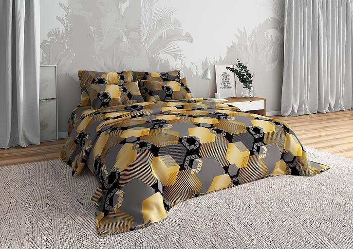 Ткань хлопковая бязь набивная «Золотые шестигранники» с обработкой анти-пиллинг 2.2×60 м фото 1