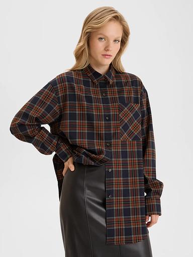 Рубашка в клетку из плотной ткани, коричневый, опт фото 2