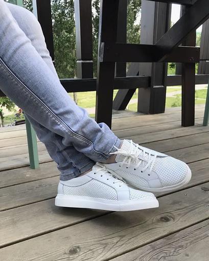 Кеды белые кожаные дышащие BuzShoes ОПТ фото 2