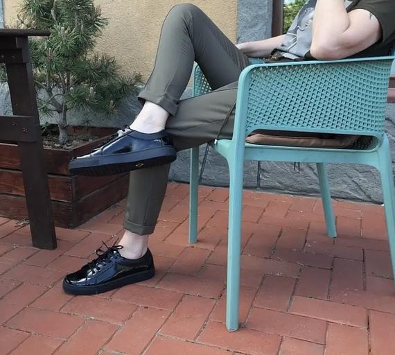 Кеды кожаные BuzShoes черные лакированные ОПТ фото 1