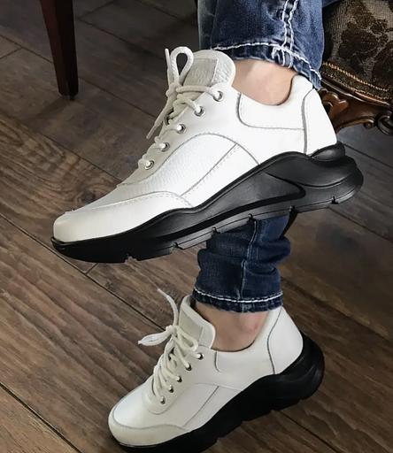 Кроссовки кожаные BuzShoes белые на толстой подошве ОПТ фото 4