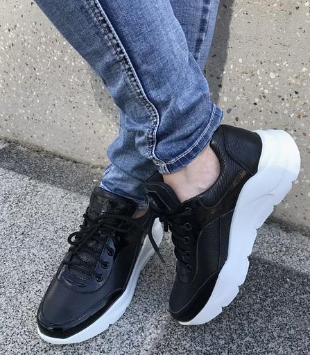 Кроссовки кожаные BuzShoes черные с белой подошвой ОПТ фото 4