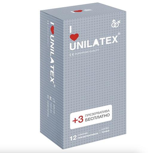 Презервативы Unilatex Dotted 12 шт + 3 шт в подарок, опт фото 1