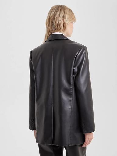 Пиджак женский из фактурной экокожи, черный, опт фото 3