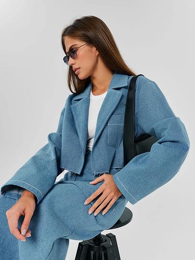 Жакет женский из денима, голубой, опт фото 3