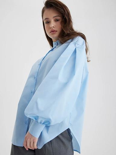 Рубашка женская с пышным рукавом, голубой, опт фото 3