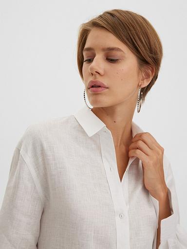 Linen loose fit shirt, white, wholesale фото 3