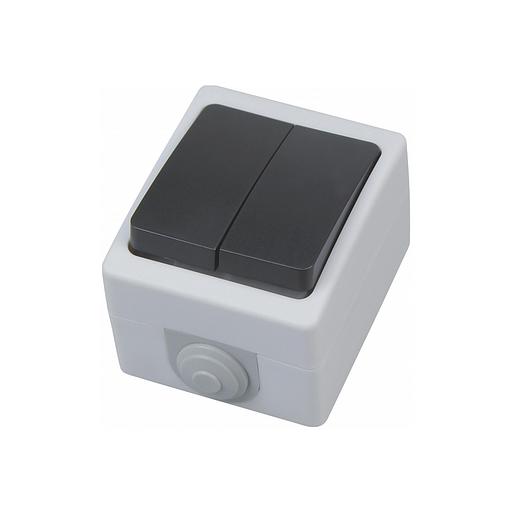 Двойной выключатель накладной Атом (2-Gang One Way Switch) Horoz Electric 112-100-0006 10A/250V IP54, опт фото 1