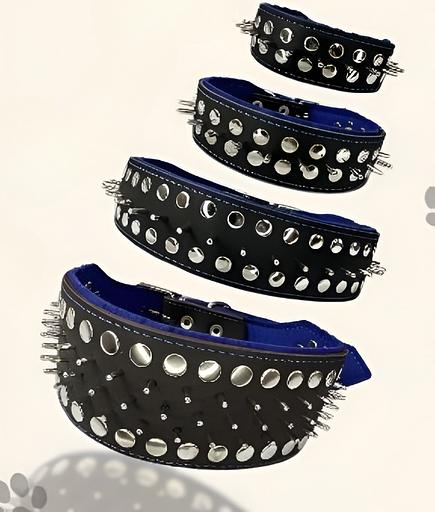 Collar made of genuine leather Staff (spikes in 3 rows, rivets in 2 rows), felt lining XL WHOLESALE фото 1