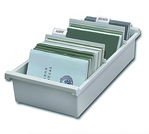 Картотека пластиковая формат А6 (148×105 мм) горизонтальная на 1300 карт, серая, HAN (Германия), НА956/0/11, опт фото 1