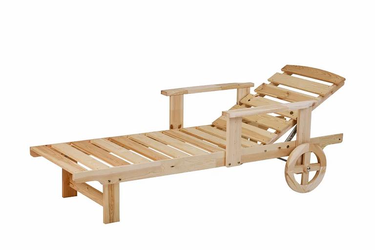 Шезлонг из дерева на колёсах с подлокотниками, 10 положений спинки, опт фото 1